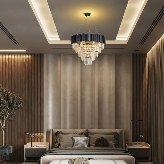 Large Crystal Chandelier - 35.4"Modern 6-Tier 17-Light Chrome Ceiling Light, Luxury K9 Crystal