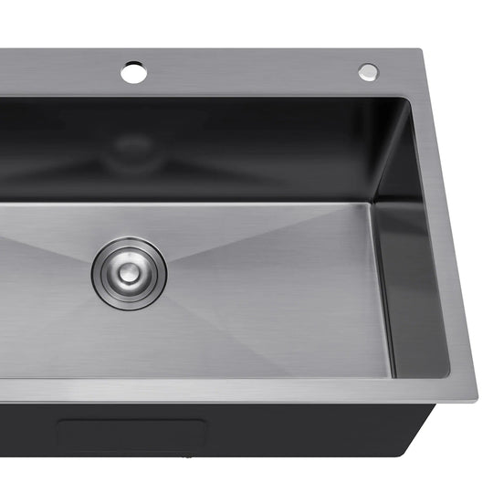 33 Inch Drop in Kitchen Sink Top Mount Stainless Steel Black Sink W/Sink Protector Single Bowl Drop-In Sink for Workstation