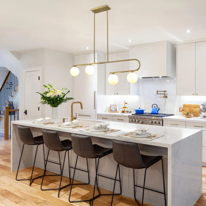 4 - Light Modern Kitchen Island Chandelier with Globe Glass Shade for Dining Room Living Room Entry