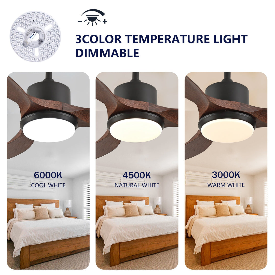 Sofucor 42"/48"/ 52"/60"Noiseless Walnut Wood Ceiling Fan with Remote Control, Integrated Light Optional