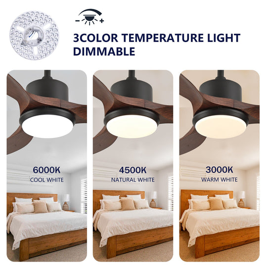 Sofucor 42"/48"/ 52"/60"Noiseless Walnut Wood Ceiling Fan with Remote Control, Integrated Light Optional