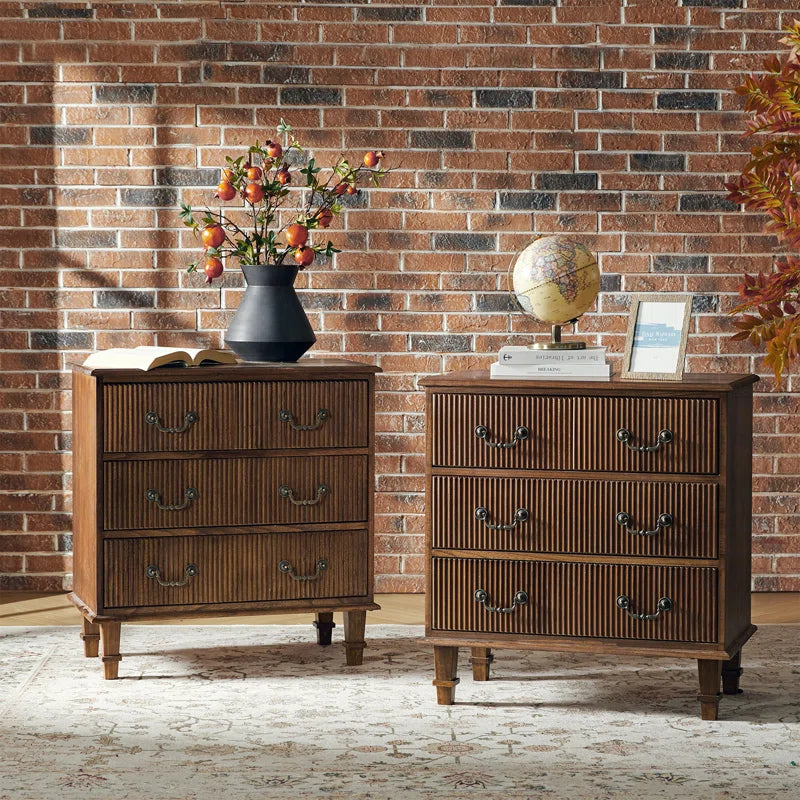 Kaybri 28"W Solid Paulownia Wood 4-Drawer End Table with Charging Station and Simple Assembly
