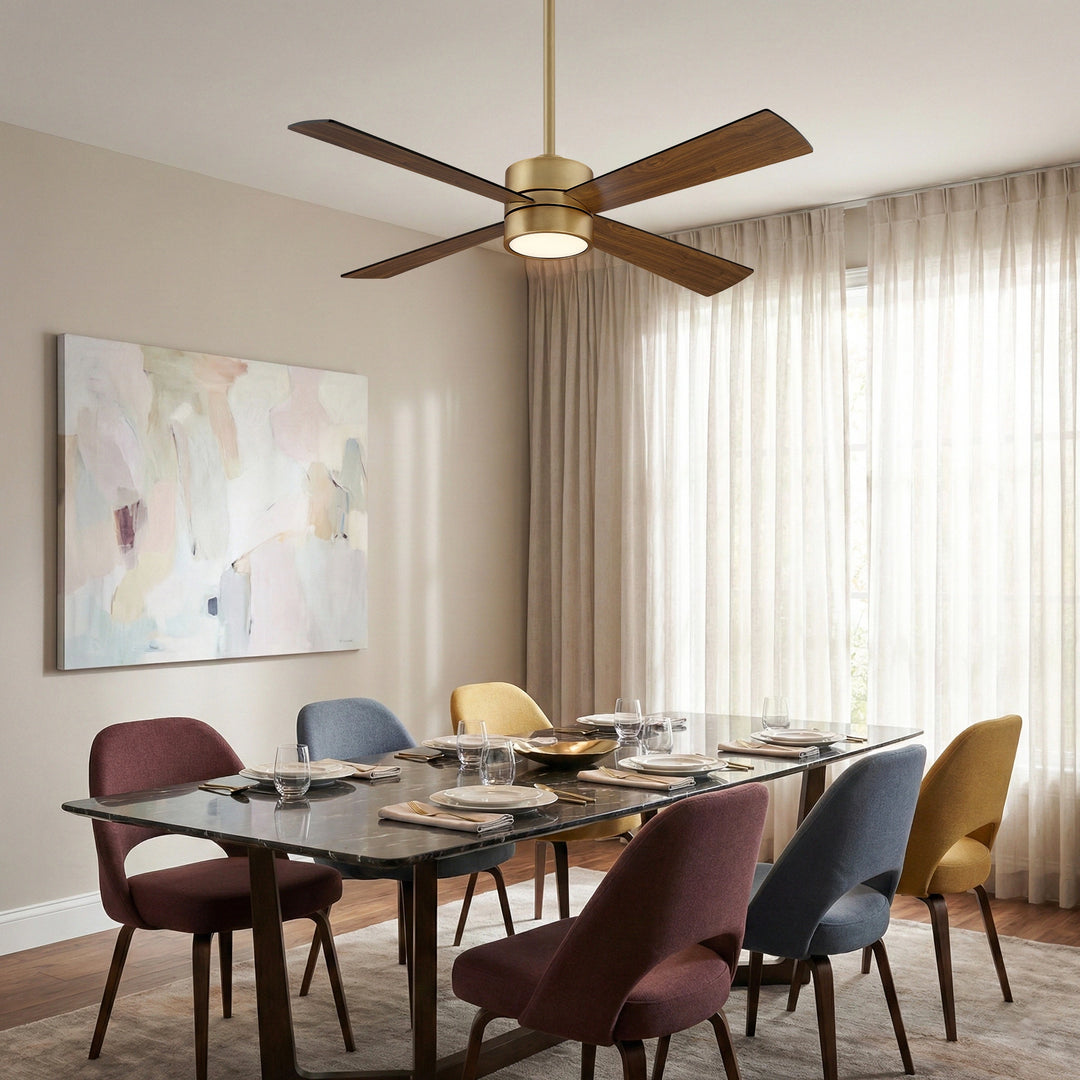 52" Antique Brass Plywood 4-Blade Indoor Ceiling Fan with Light and Remote