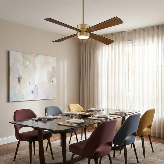 52" Antique Brass Plywood 4-Blade Indoor Ceiling Fan with Light and Remote