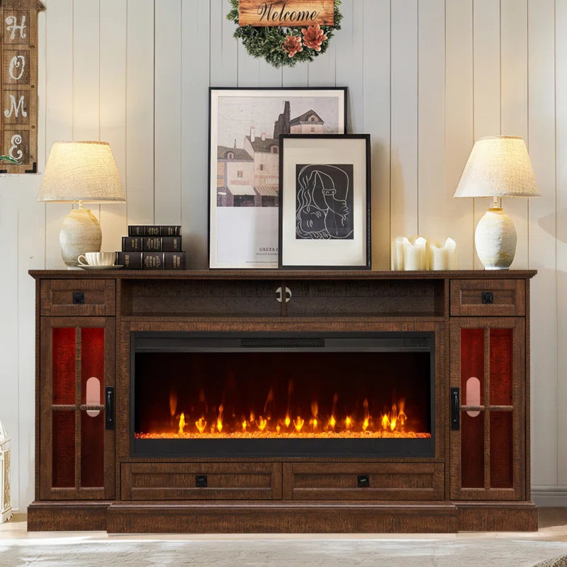 Aira 70"W Farmhouse Fireplace TV Stand with Timer, Wood Media Console for Tvs up to 80" with Fireplace Included