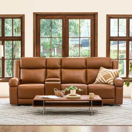 Hadlee Genuine Leather Reclining Sofa with Multi-Function Console.