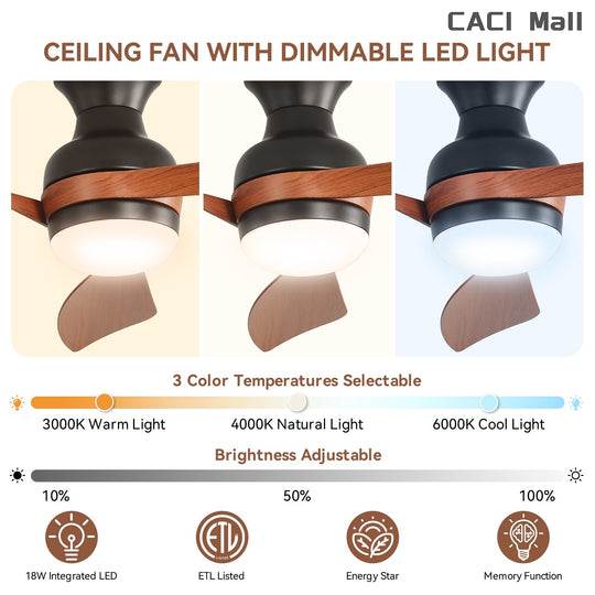 Sofucor 52/60 Inch Ceiling Fan with Integrated LED Light and Remote Control Quiet DC Motor