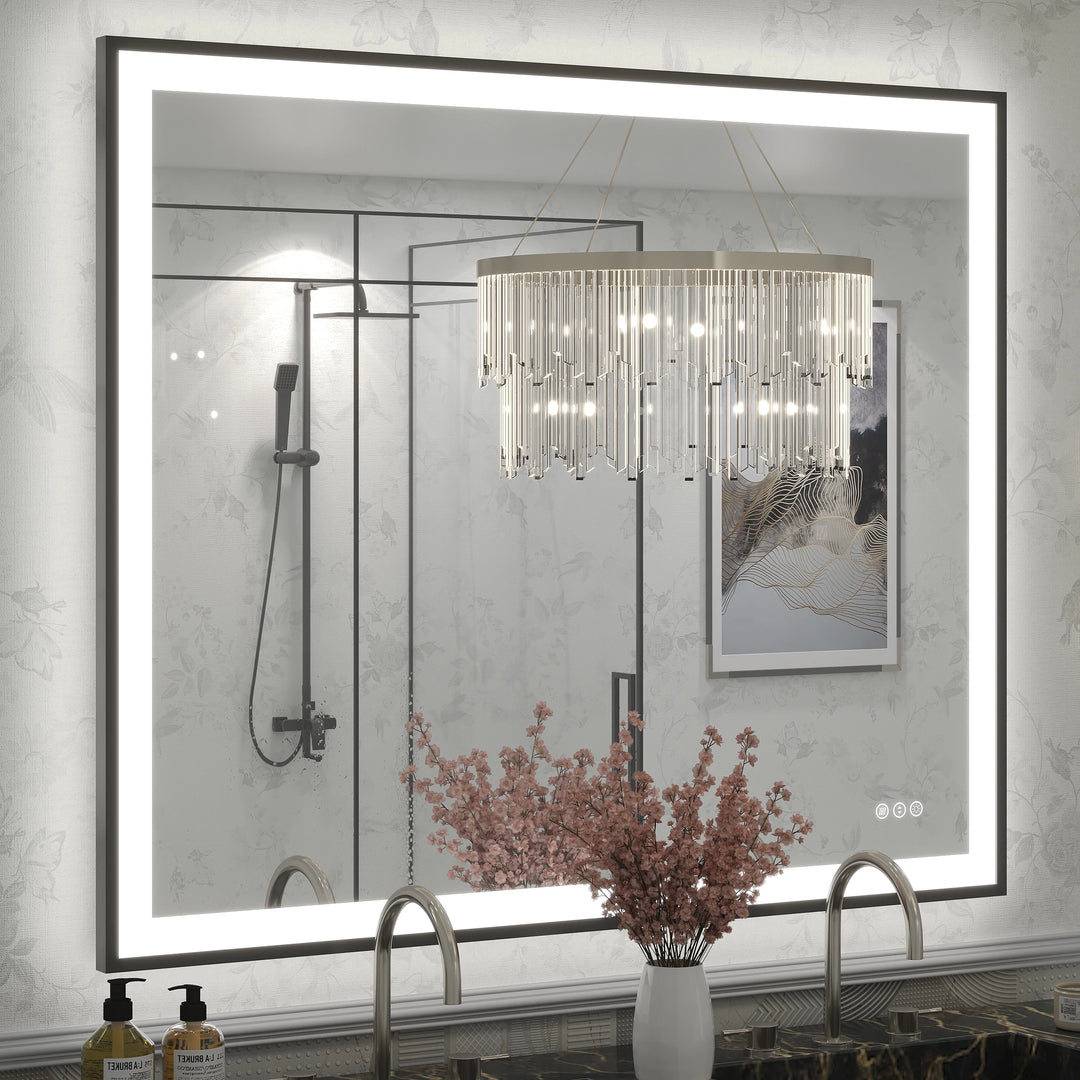 Extra Large Black Frame LED Bathroom Vanity Mirror with 3 Years Warranty and UL Certified