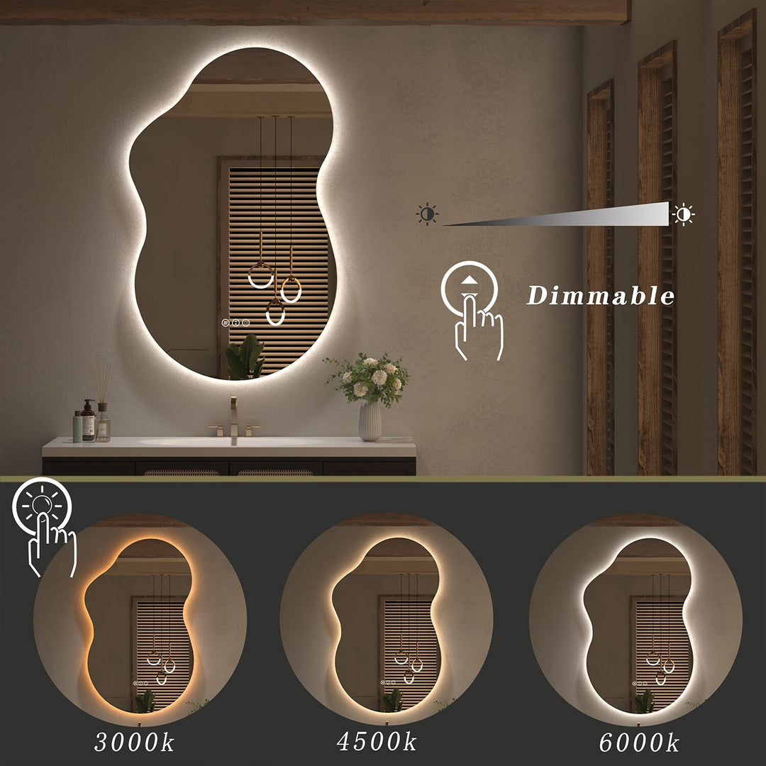 Frameless Irregular LED Anti-Fog Bathroom Vanity Mirror, Asymmetrical Backlit Wall Mirror