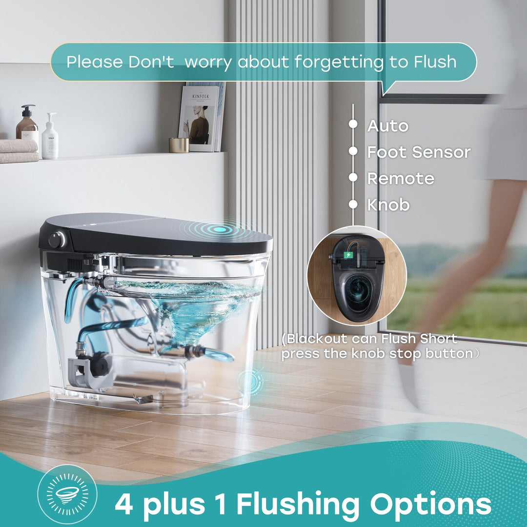 Elongated Smart Bidet Toilet Black Auto Flush Booster Pump Remote Control