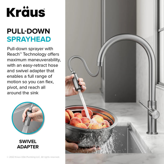 2-Function 1-Handle 1-Hole Pulldown Sprayer Brass Kitchen Faucet