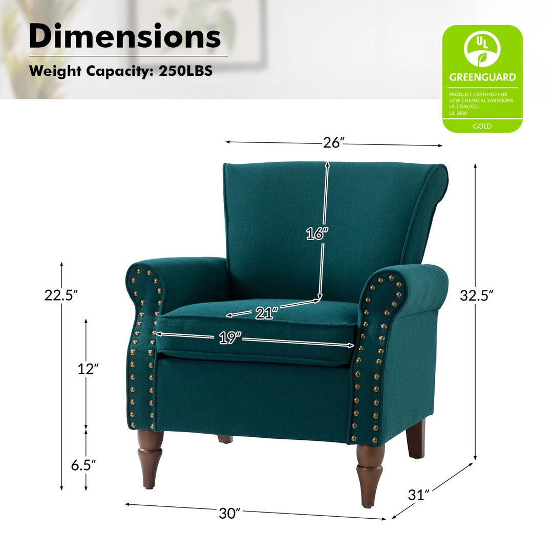 Nyctelius Upholstered Comfy Accent Chair with Turned Wooden Legs and Nailhead Trim Set of 2 by
