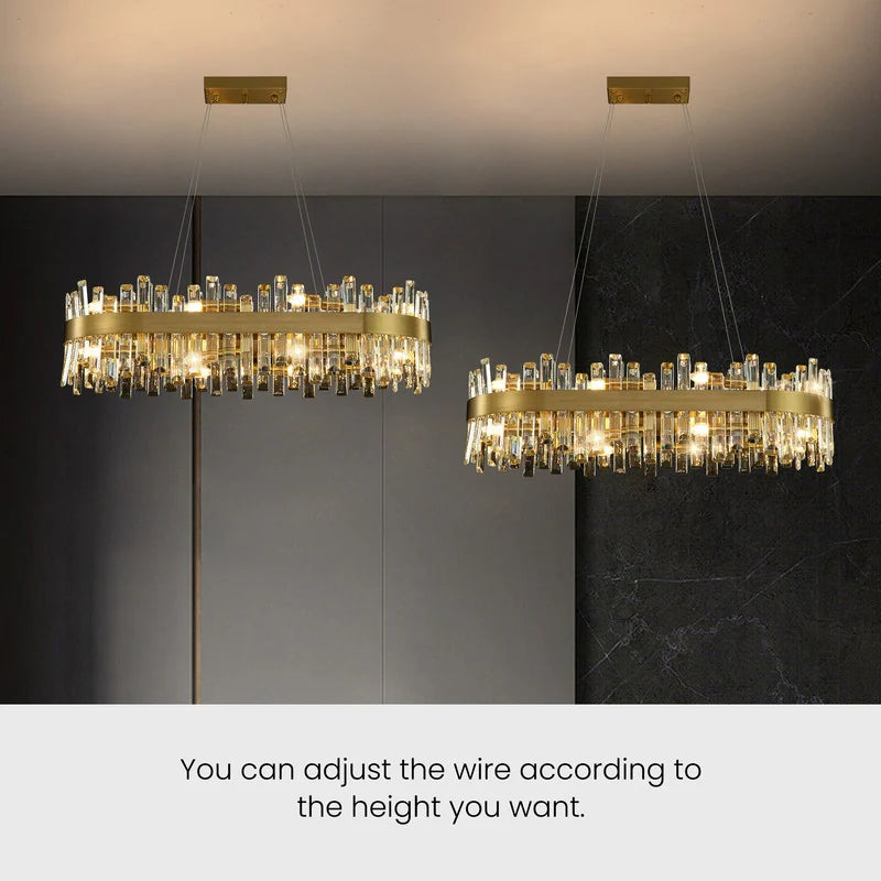 36 In. Modern Crystal Chandeliers 16-Light Brass Gold Rectangular Chandelier Glam Oval Pendant Light for Dining Living Room
