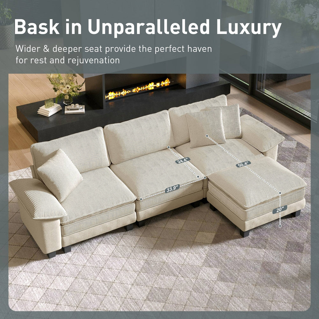 Cloud Modular Deep Seat Sofa, Chenille or Corduroy Sectional Couch with Removable Arms, 1–4 Seater