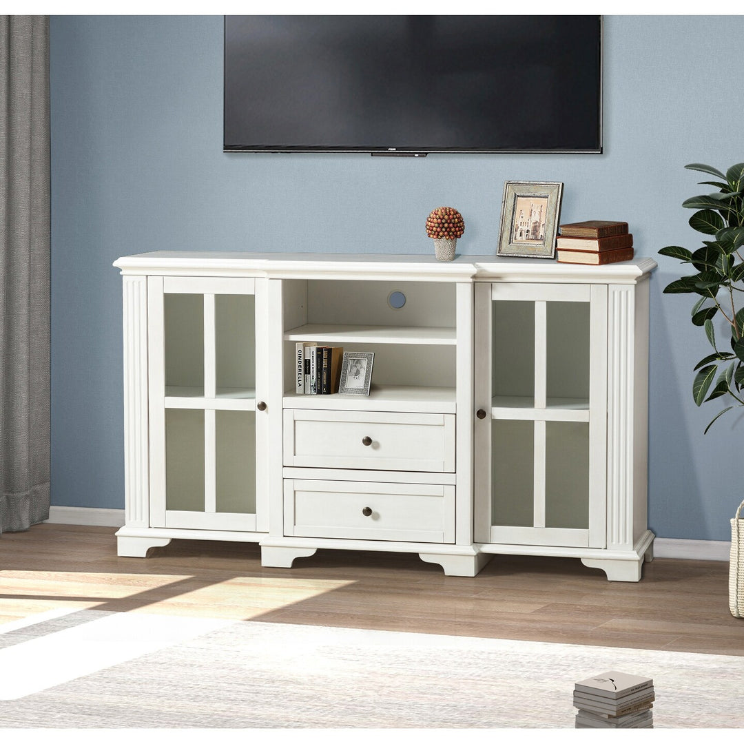 Dietrich Rustic Multifunctional Wooden TV Stand with Shelf and 2 Drawers and Sturdy Legs by