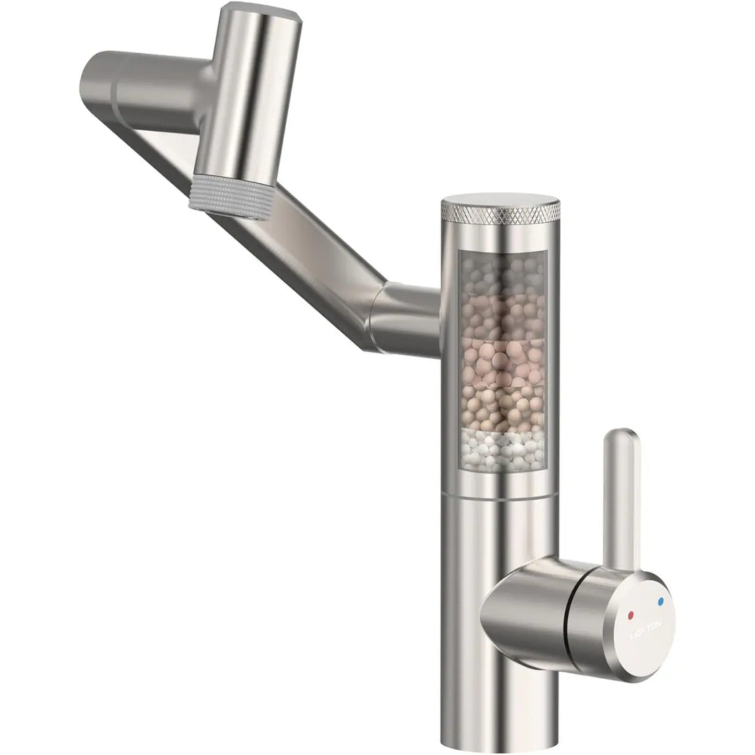Rotatable Single Hole Bathroom Sink Faucet with Built-In Filter, Temperature Display in Fahrenheit, 2 Water Modes