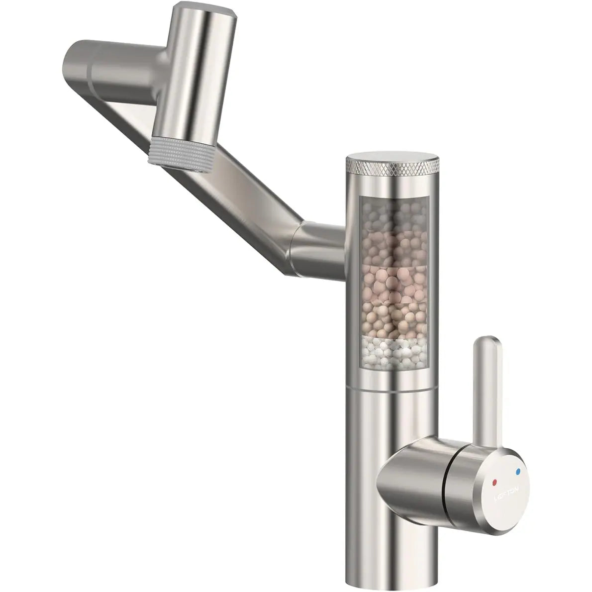 Rotatable Single Hole Bathroom Sink Faucet with Built-In Filter, Temperature Display in Fahrenheit, 2 Water Modes