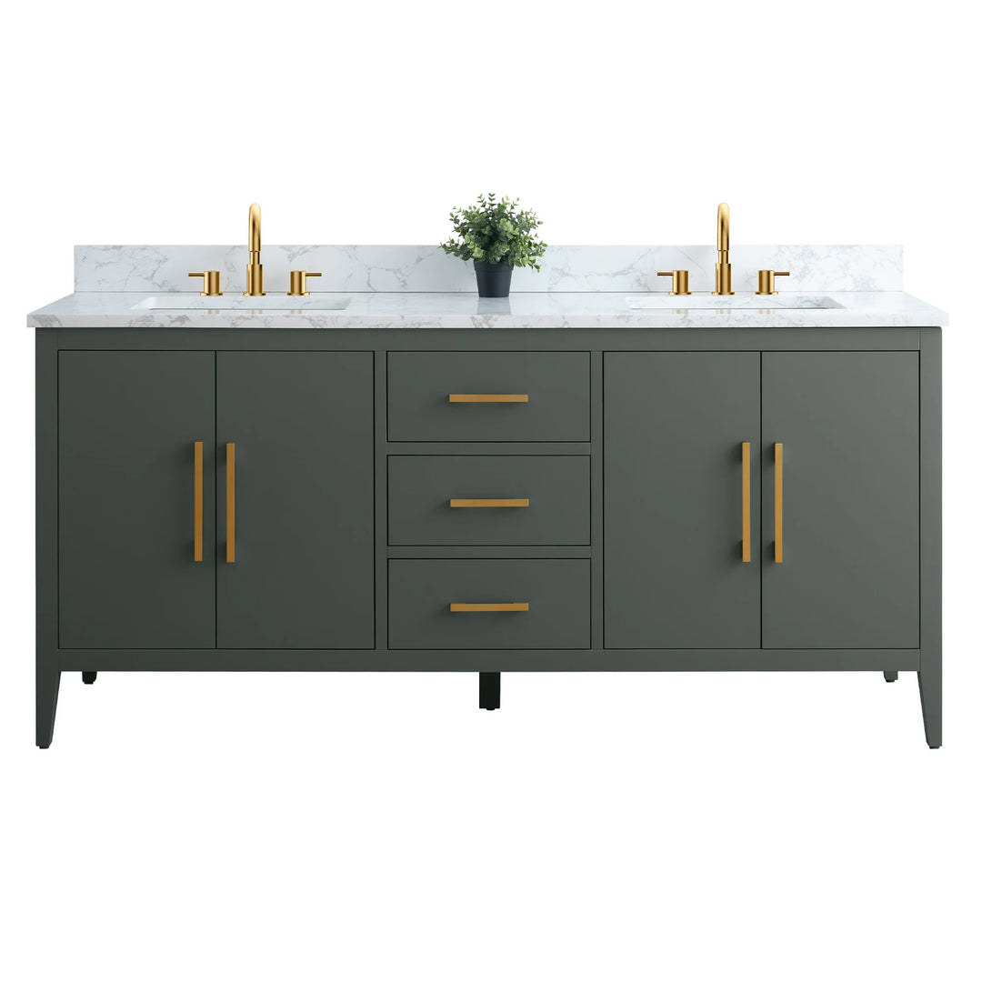 72" Double Sink Bathroom Vanity Cabinet with Engineered Marble Top
