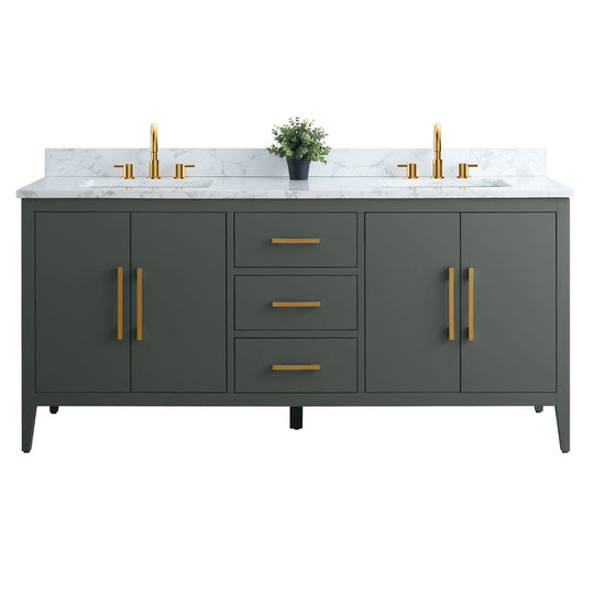 72" Double Sink Bathroom Vanity Cabinet with Engineered Marble Top
