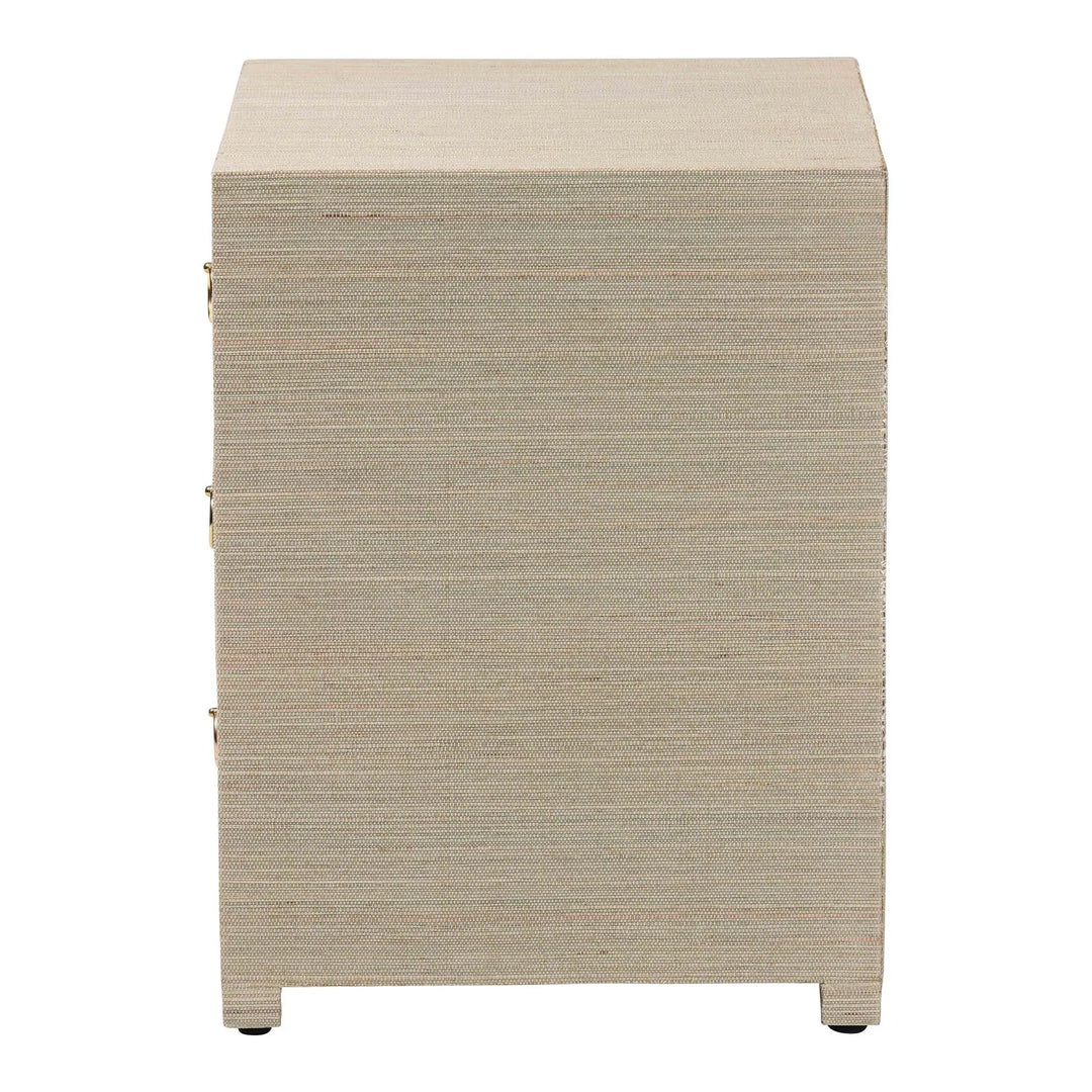 Quinn Bohemian Woven Natural Grasscloth 3-Drawer Nightstand