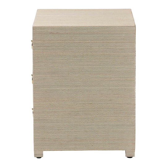 Quinn Bohemian Woven Natural Grasscloth 3-Drawer Nightstand