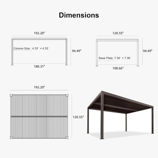 Bronze Louvered Pergola with Adjustable Roof for Deck Backyard Garden Hardtop Gazebo