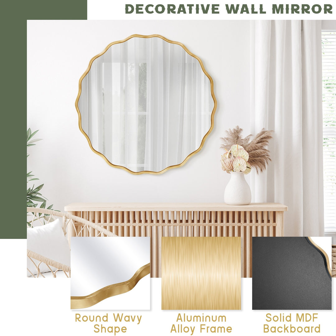 Aluminum Alloy Framed Wavy round Wall Mirror
