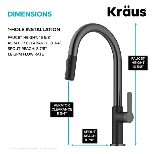 2-Function 1-Handle 1-Hole Pulldown Sprayer Brass Kitchen Faucet