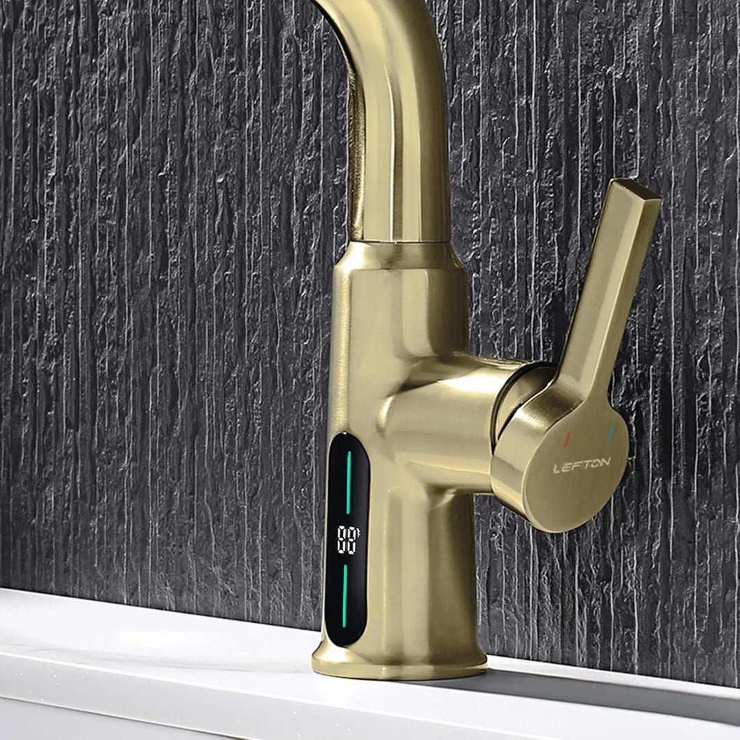 Single Hole Liftable Bathroom Faucet with Temperature Display in Fahrenheit, 3 Water Modes, BF2501