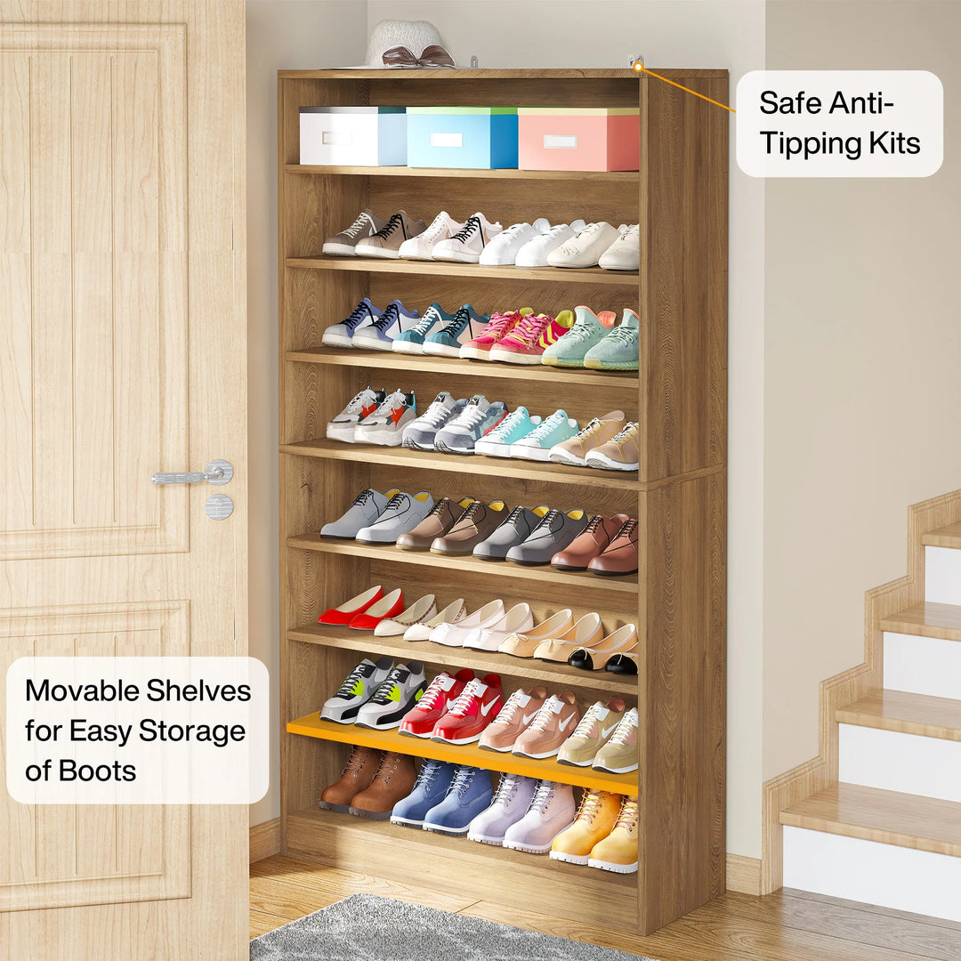 9 Tiers Shoe Cabinet 40-45 Pairs Heavy Duty Wood Freestanding Shoe Storage Cabinet with Open Storage for Entryway