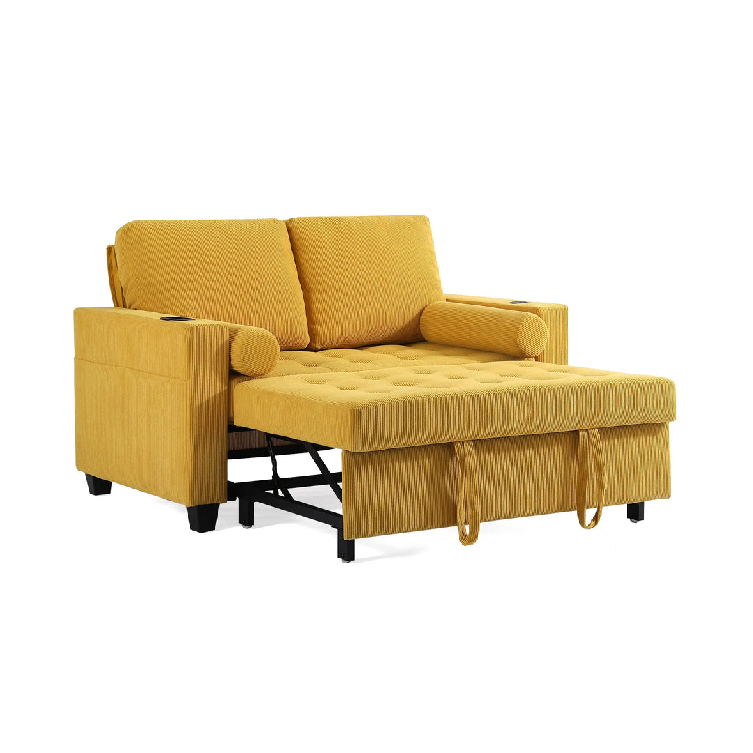 3-In-1 Pull-Out Sleeper Sofa Bed Convertible Adjustable Multi-Functional Loveseat with USB Port