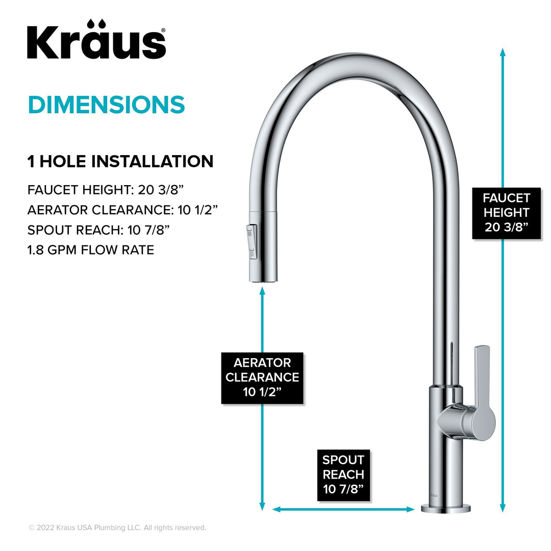 2-Function 1-Handle 1-Hole Pulldown Sprayer Brass Kitchen Faucet