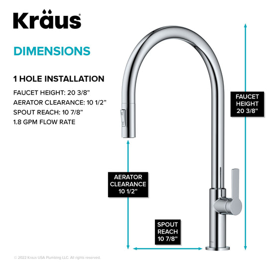 2-Function 1-Handle 1-Hole Pulldown Sprayer Brass Kitchen Faucet