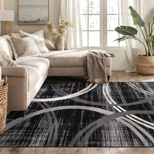 Contemporary Abstract Circles Design Area Rug
