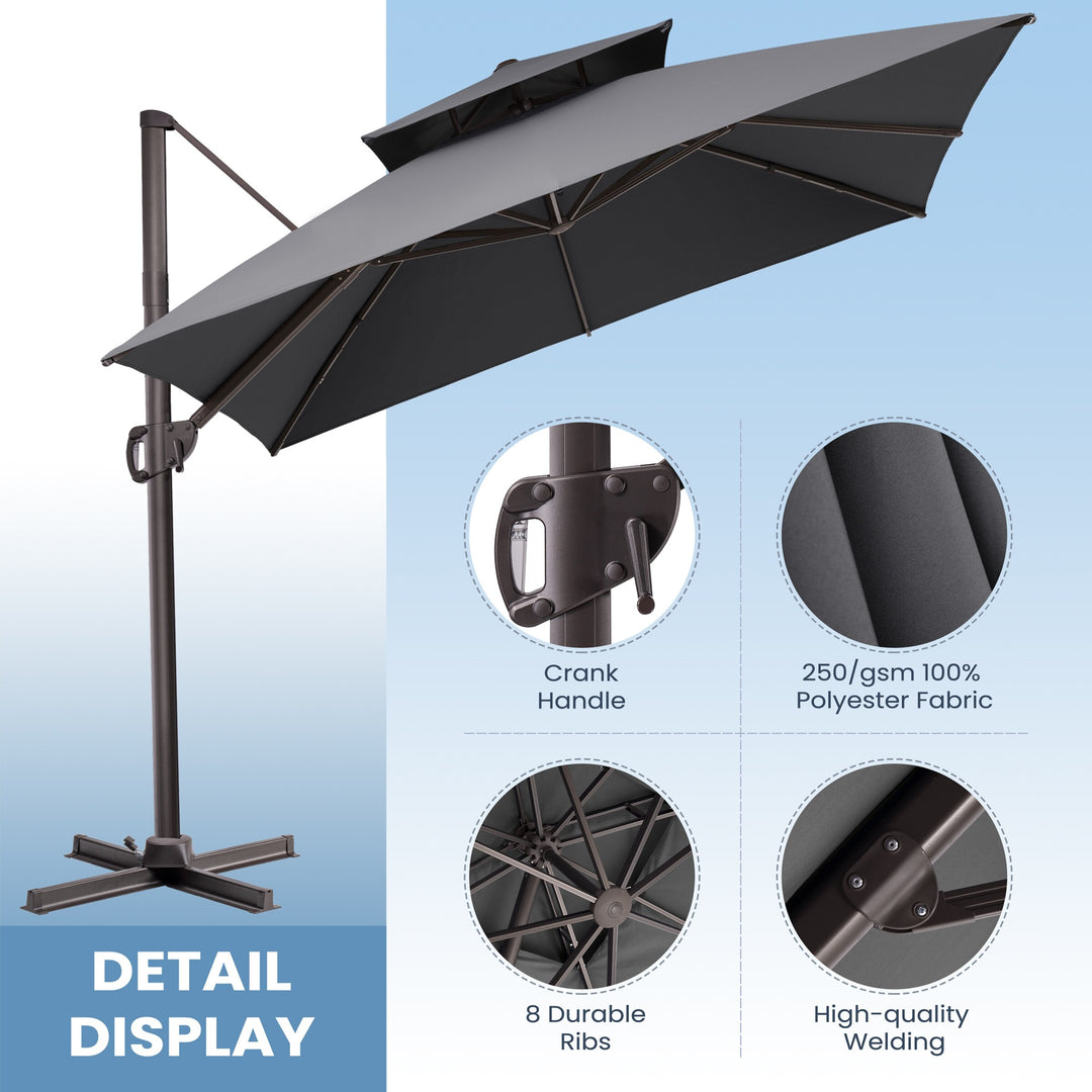 11 X 11 FT Outdoor Square Patio Cantilever Offset Umbrella with Crank and 360 Degrees Rotation