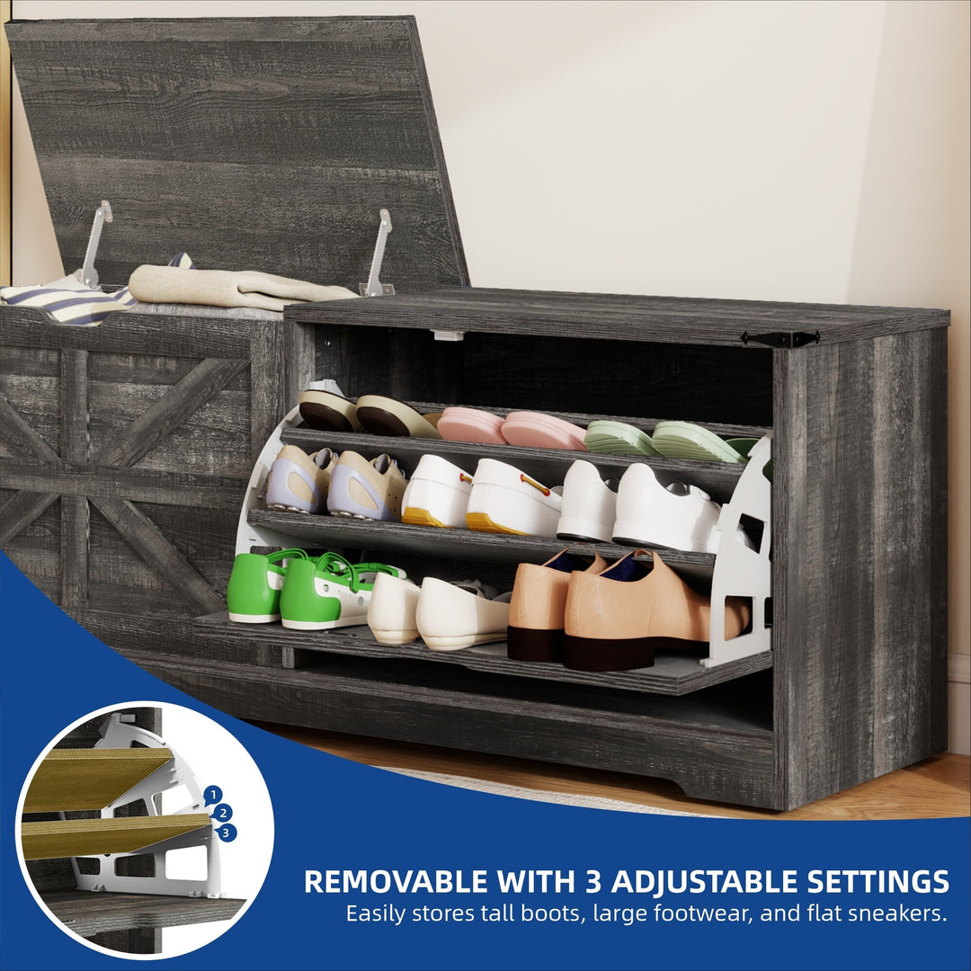 Farmhouse Shoe Storage Bench and Shoe Cabinet with Flip Drawer & Flip-Top Storage