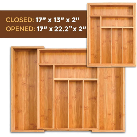 Expandable Silverware Organizer - Bamboo Kitchen Drawer Organizer, Utensil Holder - Drawer Organization and Storage