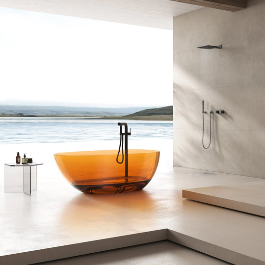 59" or 67" Stone Resin Oval Freestanding Bathtub, Soaking Tub with Pop up Drain