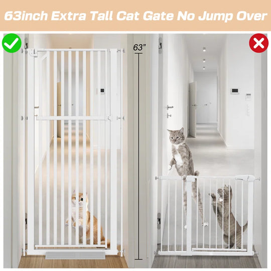 63" Extra Tall Pet Gate, Width Adjustable Pressure Mounted Cat Gate Auto-Close Dog Gate