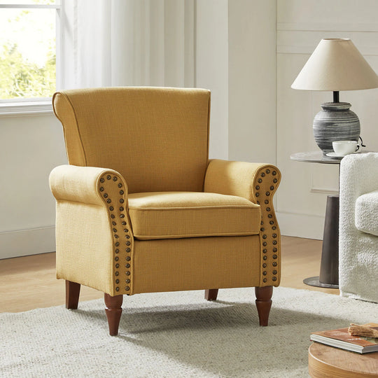Nyctelius Upholstered Comfy Accent Chair with Turned Wooden Legs and Nailhead Trim Set of 2 by