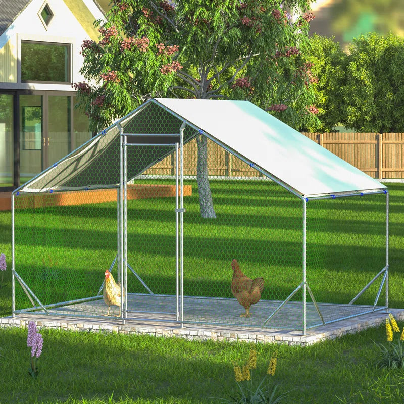 Crellen Metal Chicken Run Coop, Walk-In Poultry Cage with Waterproof & Anti-Uv Cover Lockable Door Design