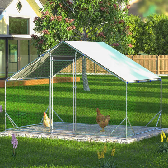 Crellen Metal Chicken Run Coop, Walk-In Poultry Cage with Waterproof & Anti-Uv Cover Lockable Door Design