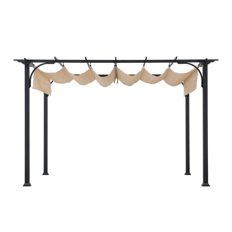 Naples Outdoor Pergola 9 X 12 Ft. Patio Black Steel Frame Pergola with Retractable Beige Canopy Shade for Backyard