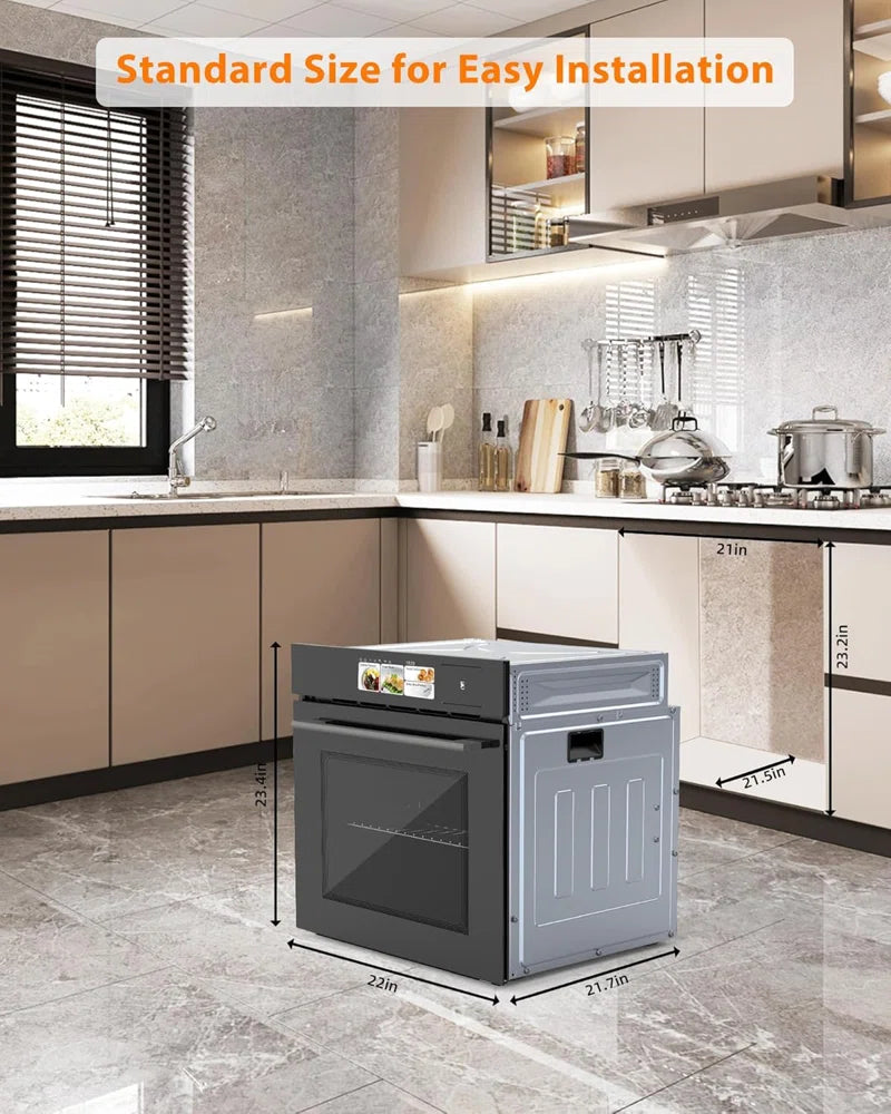 24" Built-In Electric Wall Oven with Convection, Steam, Grill & Air Fry – 2.5 Cu.Ft Stainless Steel Interior, Touchscreen Control, Modern Kitchen Appliance (240V)