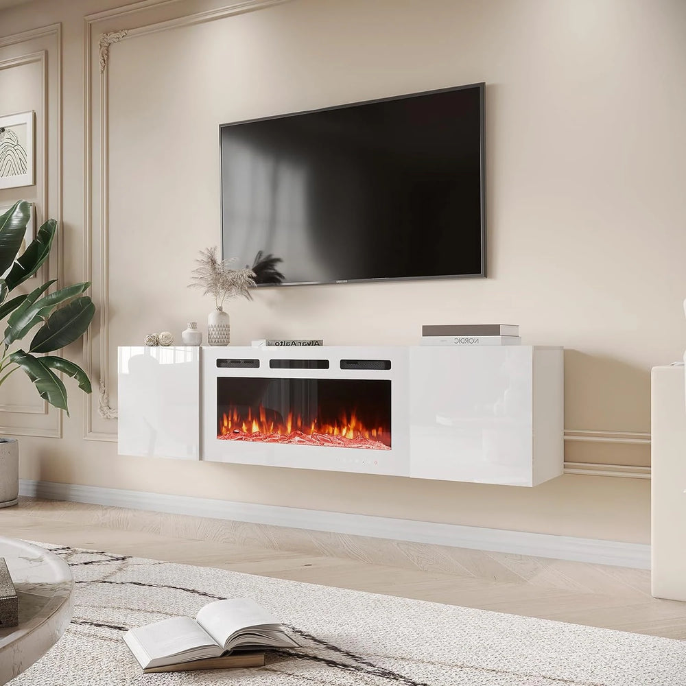 70" TV Stand with Electric Fireplace Heater, Media Entertainment Center Console for Tvs up to 80" with Storage Cabinet
