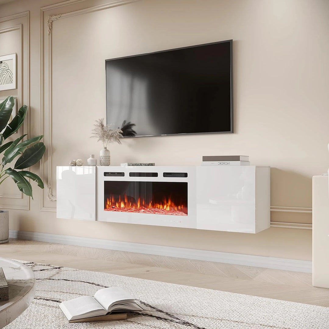 70" TV Stand with Electric Fireplace Heater, Media Entertainment Center Console for Tvs up to 80" with Storage Cabinet