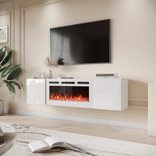 70" TV Stand with Electric Fireplace Heater, Media Entertainment Center Console for Tvs up to 80" with Storage Cabinet