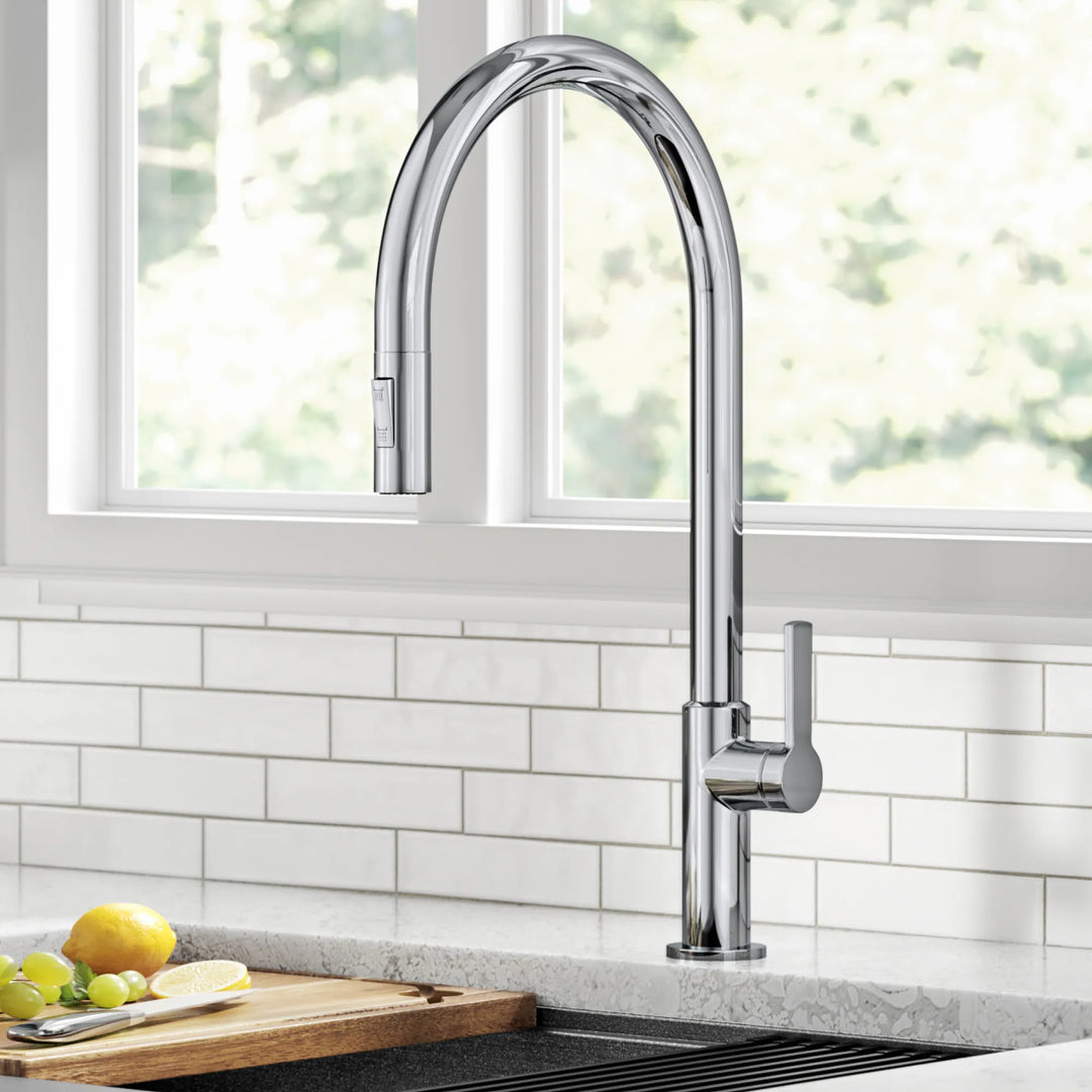 2-Function 1-Handle 1-Hole Pulldown Sprayer Brass Kitchen Faucet