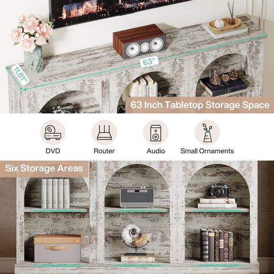 Farmhouse TV Stand for Tvs up to 65 Inches, Farmhouse Entertainment Center with Storage