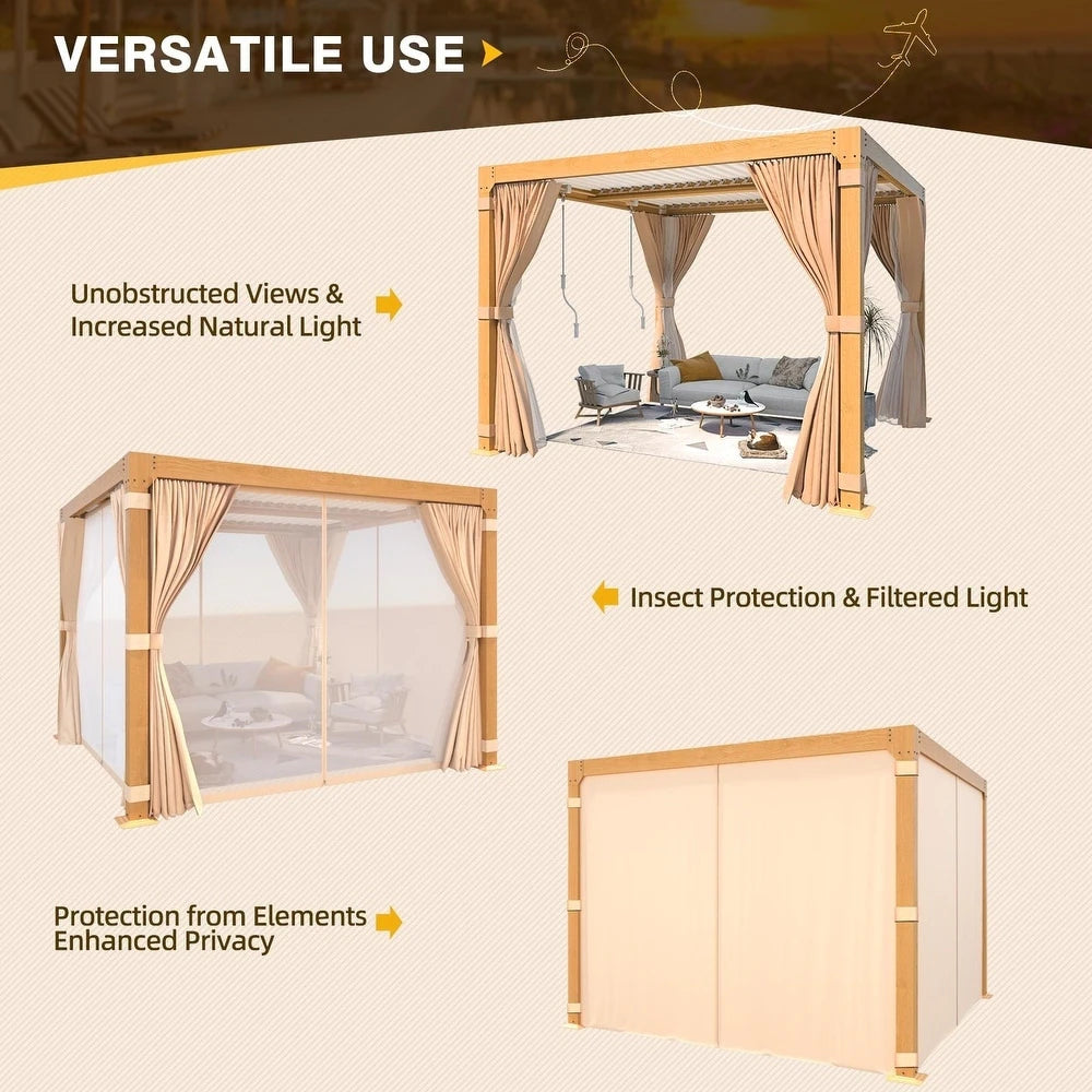 Outdoor Louvered Pergola Gazebo with Adjustable Aluminum Rainproof Roof and Pull-Down Screen